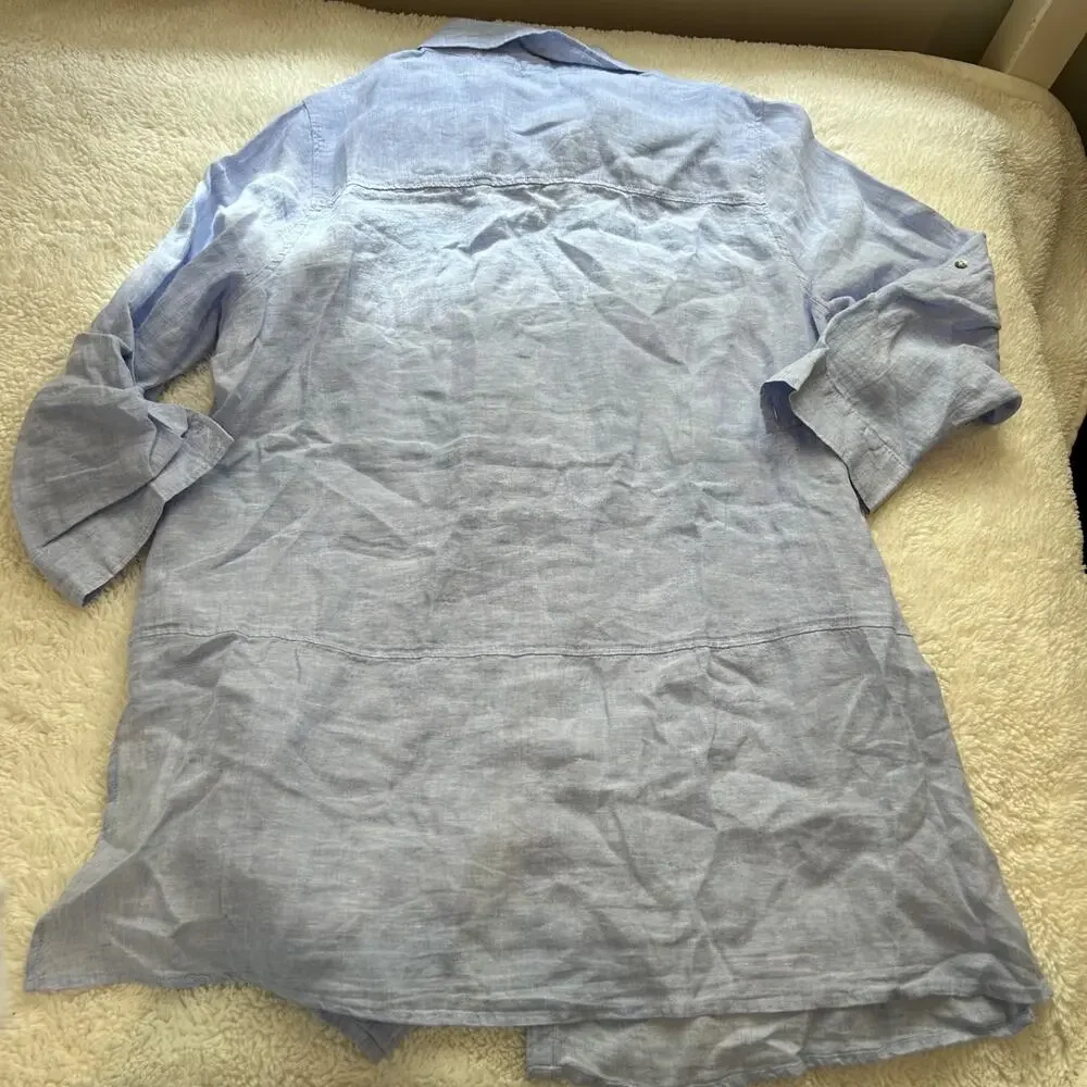 TAHARI Womens Linen Tunic Top Lagenlook Boxy Blue 1X Boho Costal Resort Summer - Picture 3 of 6